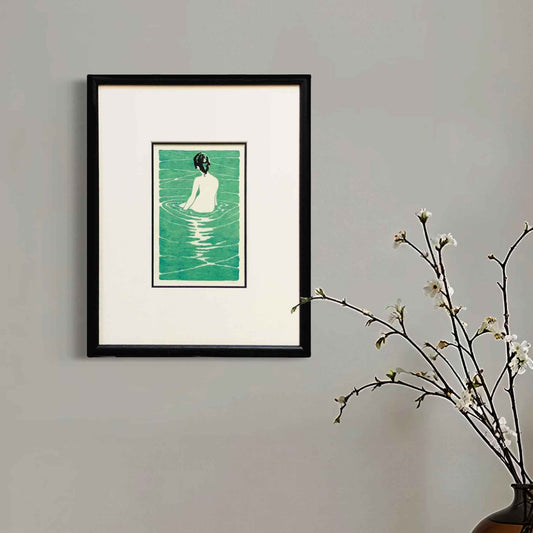 At the Hot Spring, after Ichijo Narumi — framed print by Claire Cameron-Smith, shown on a pale wall.