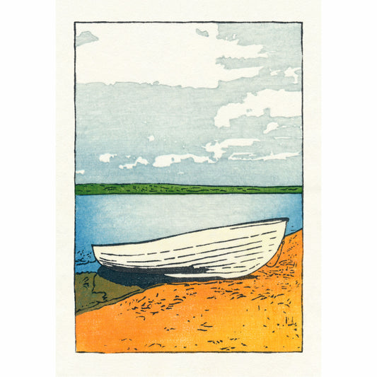 Fine art print of a boat on the lakeshore by Claire Cameron-Smith, printed on bamboo paper