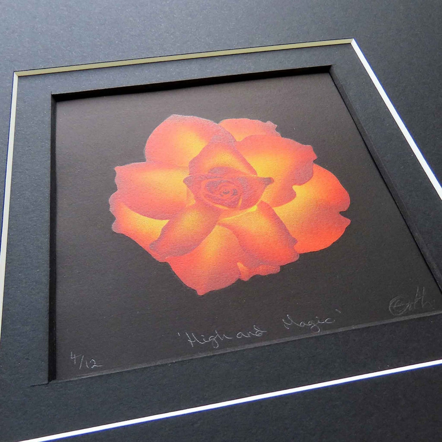 High and Magic - limited edition rose pochoir (stencilled) original handmade print