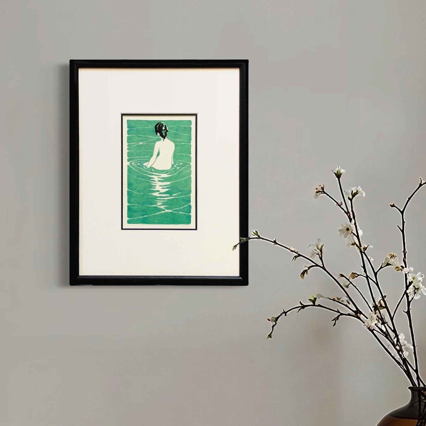 At the Hot Spring, after Ichijo Narumi — framed print by Claire Cameron-Smith, shown on a pale wall.