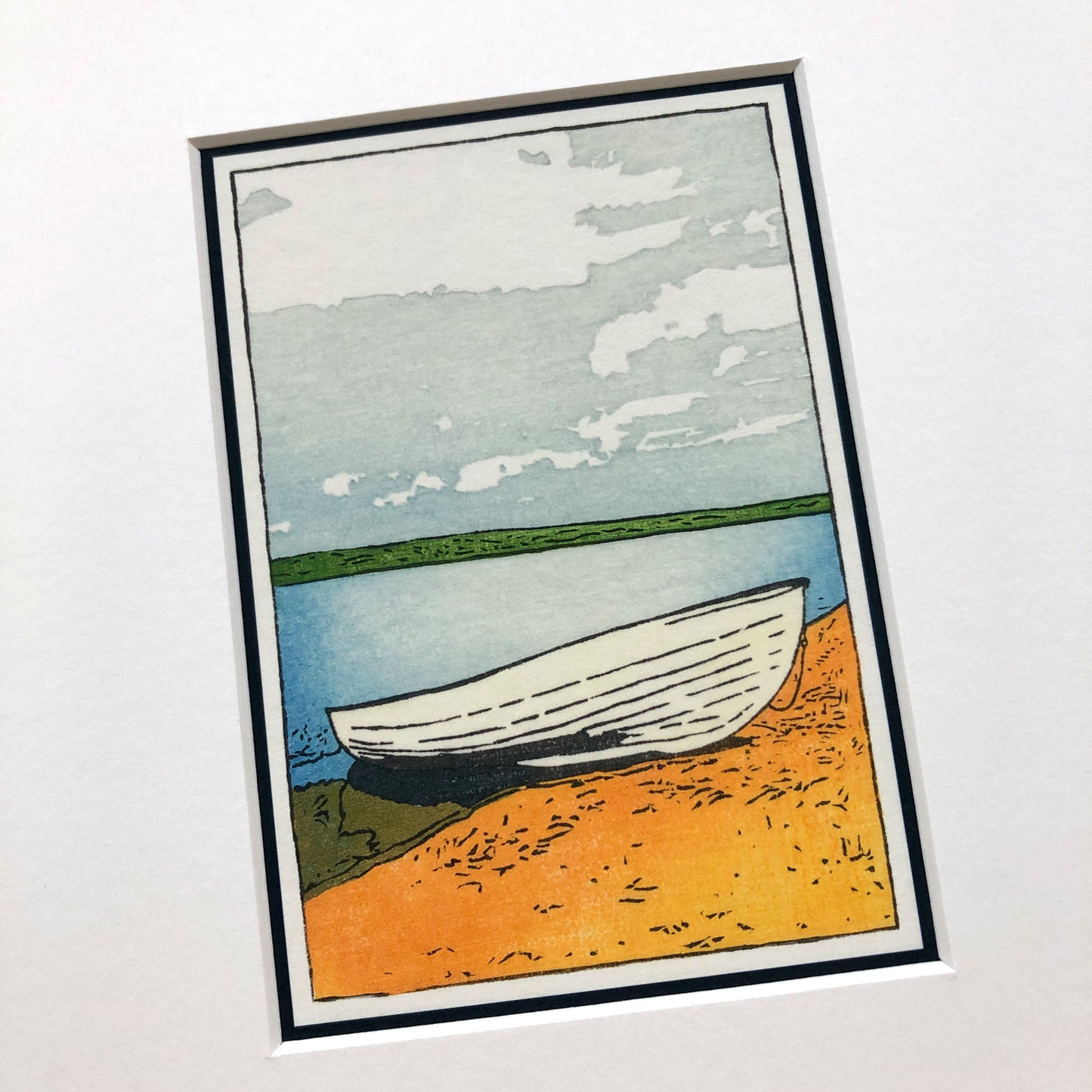 Boat on the Lakeshore Mounted Fine Art Mini Print