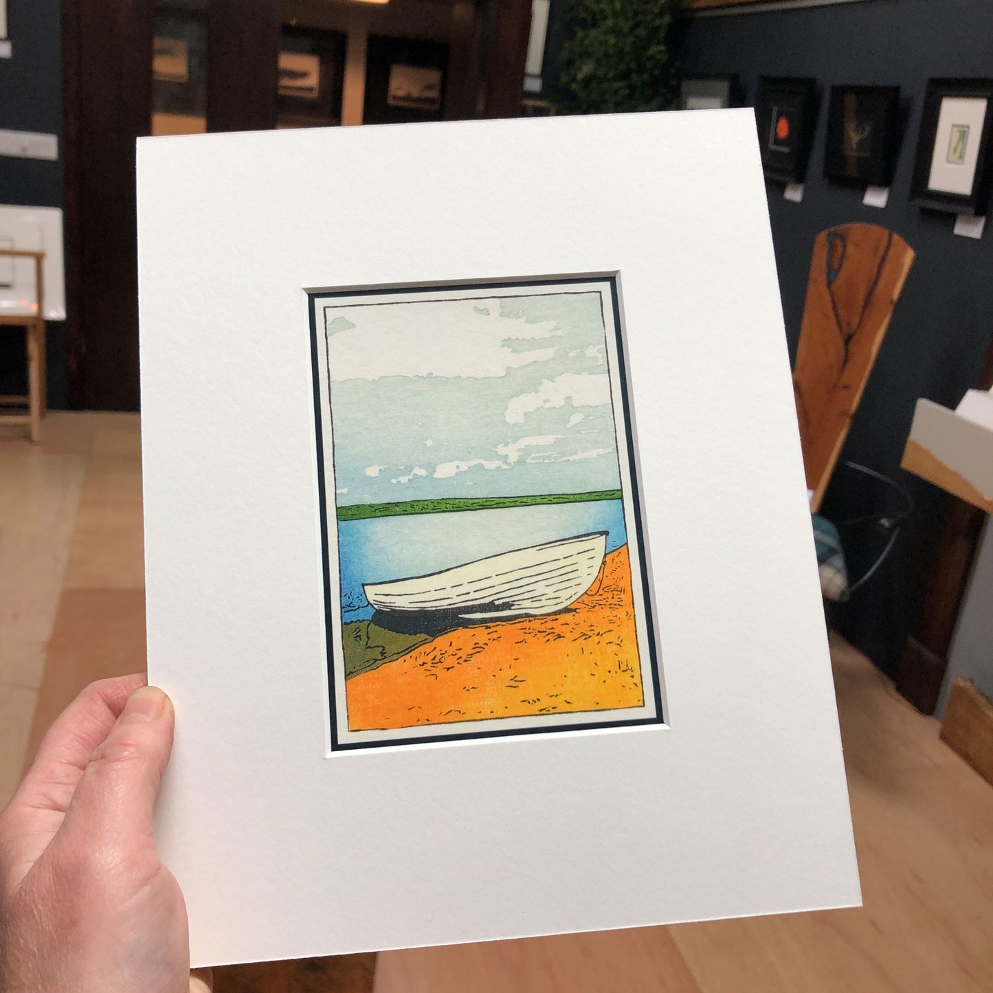 Boat on the Lakeshore Mounted Fine Art Mini Print