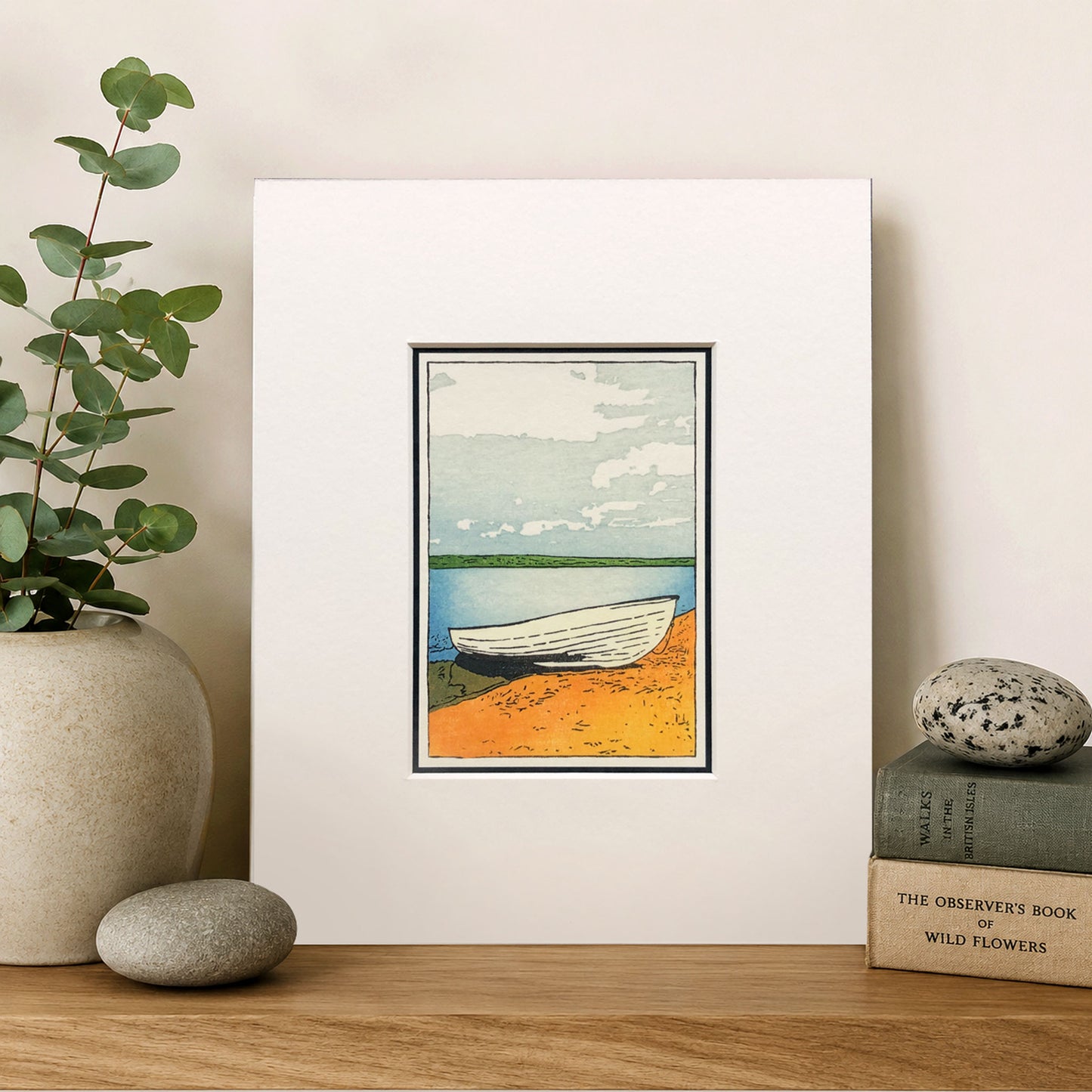 Boat on the Lakeshore Mounted Fine Art Mini Print