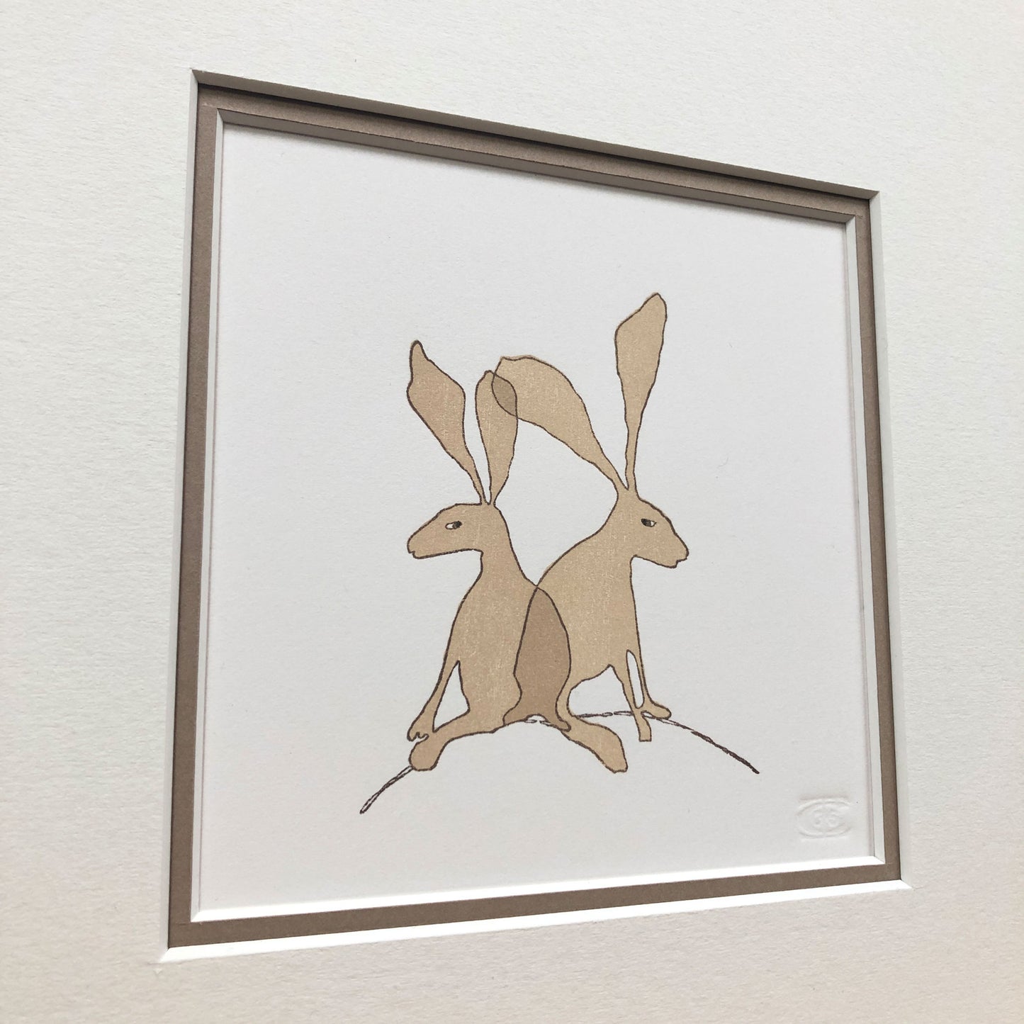 Brown Hares - original handmade woodblock print