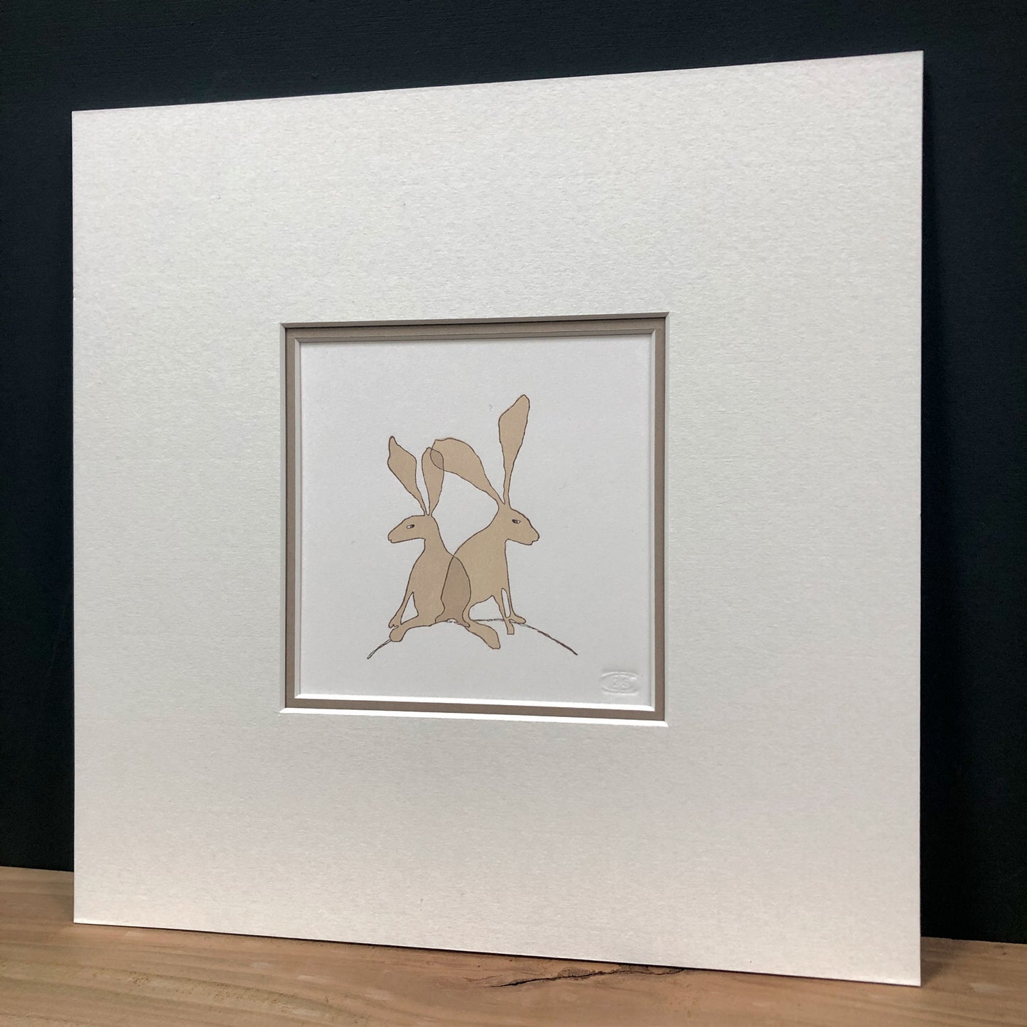 Brown Hares - original handmade woodblock print