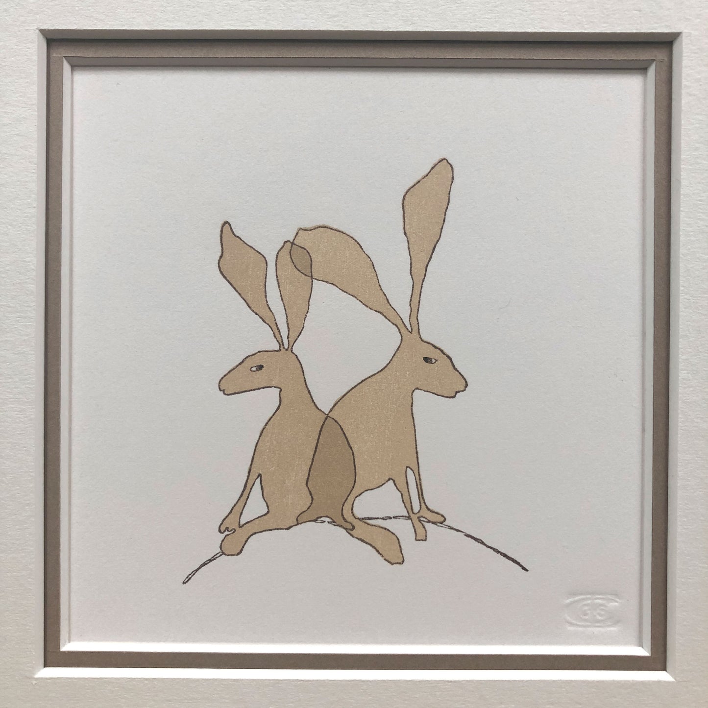 Brown Hares - original handmade woodblock print