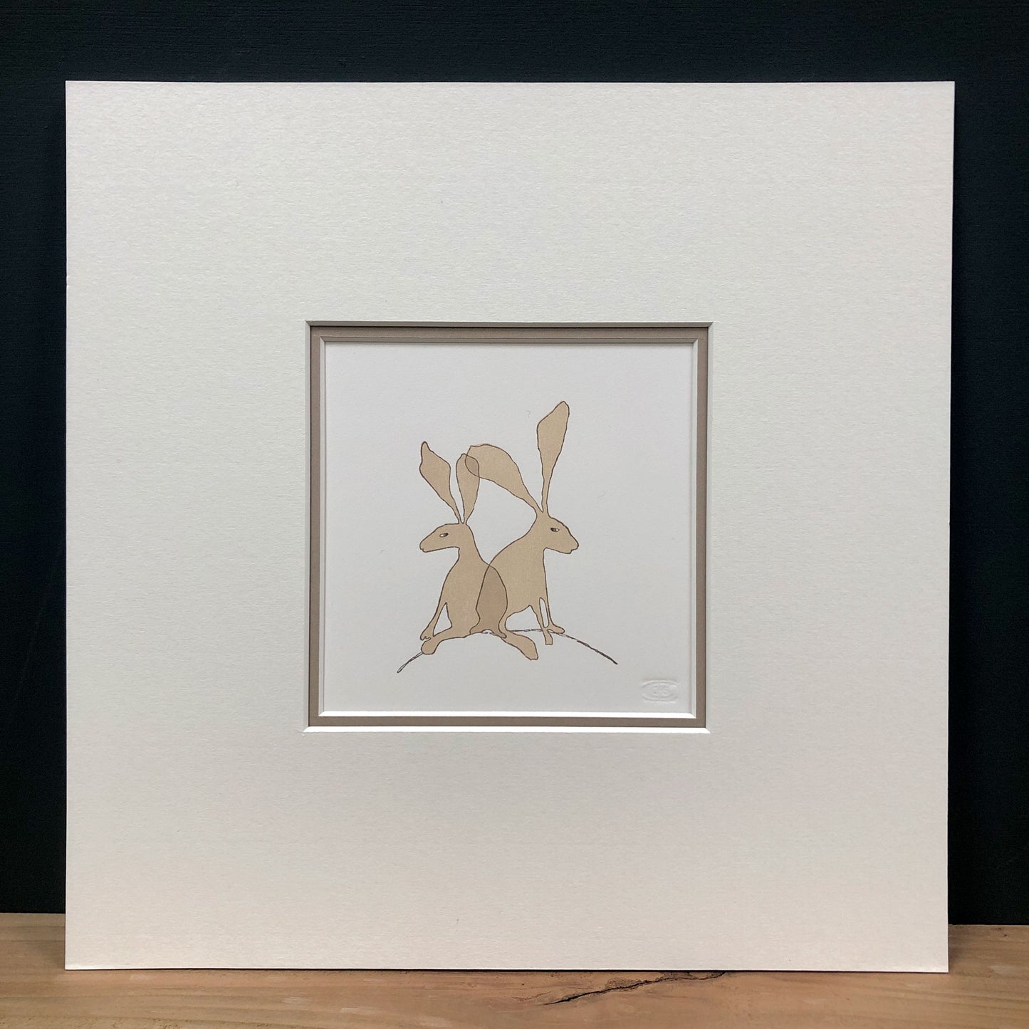 Brown Hares - original handmade woodblock print