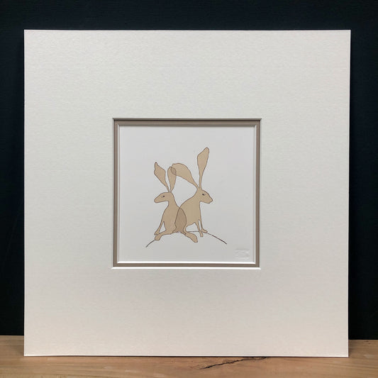 Brown Hares - original handmade woodblock print