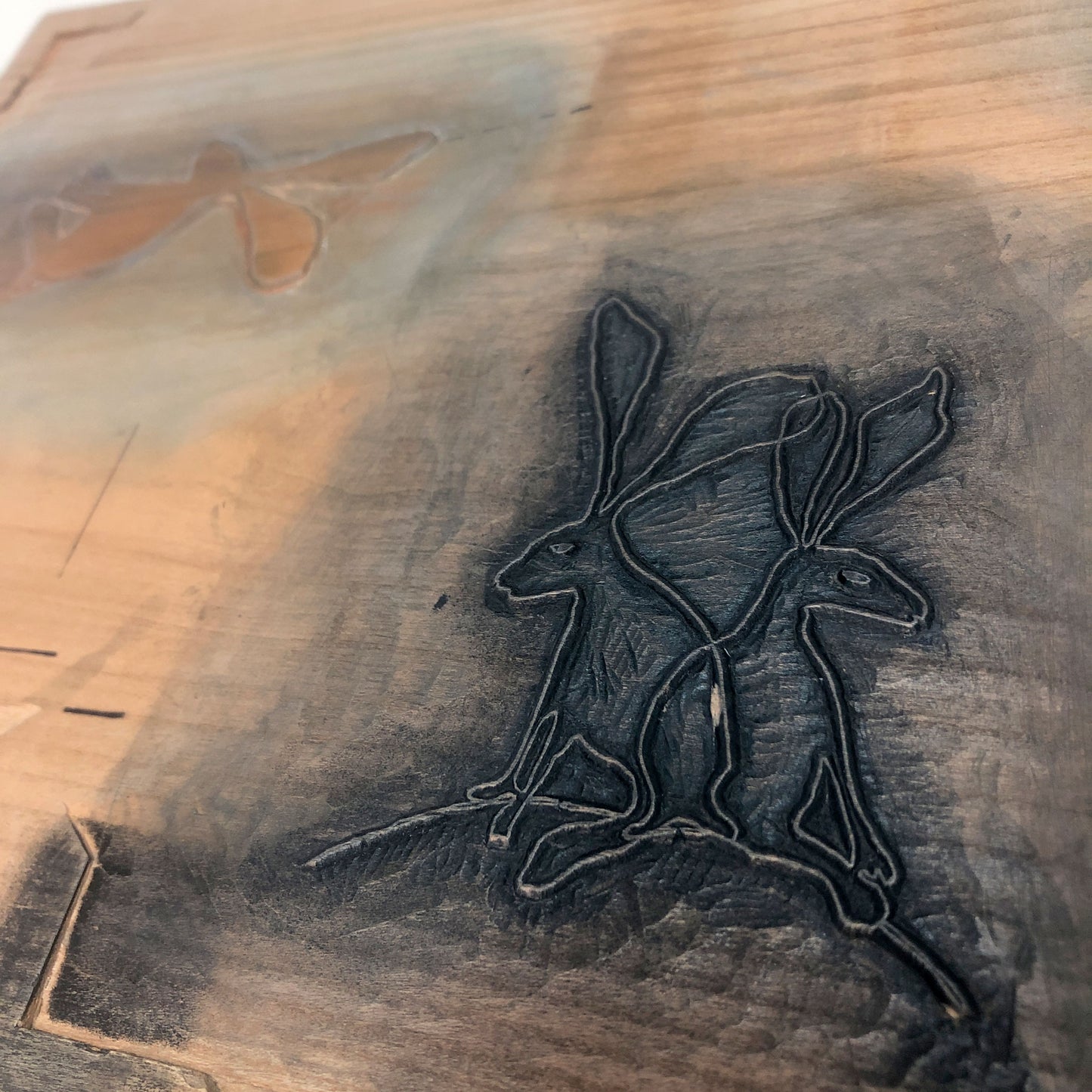 Brown Hares - original handmade woodblock print