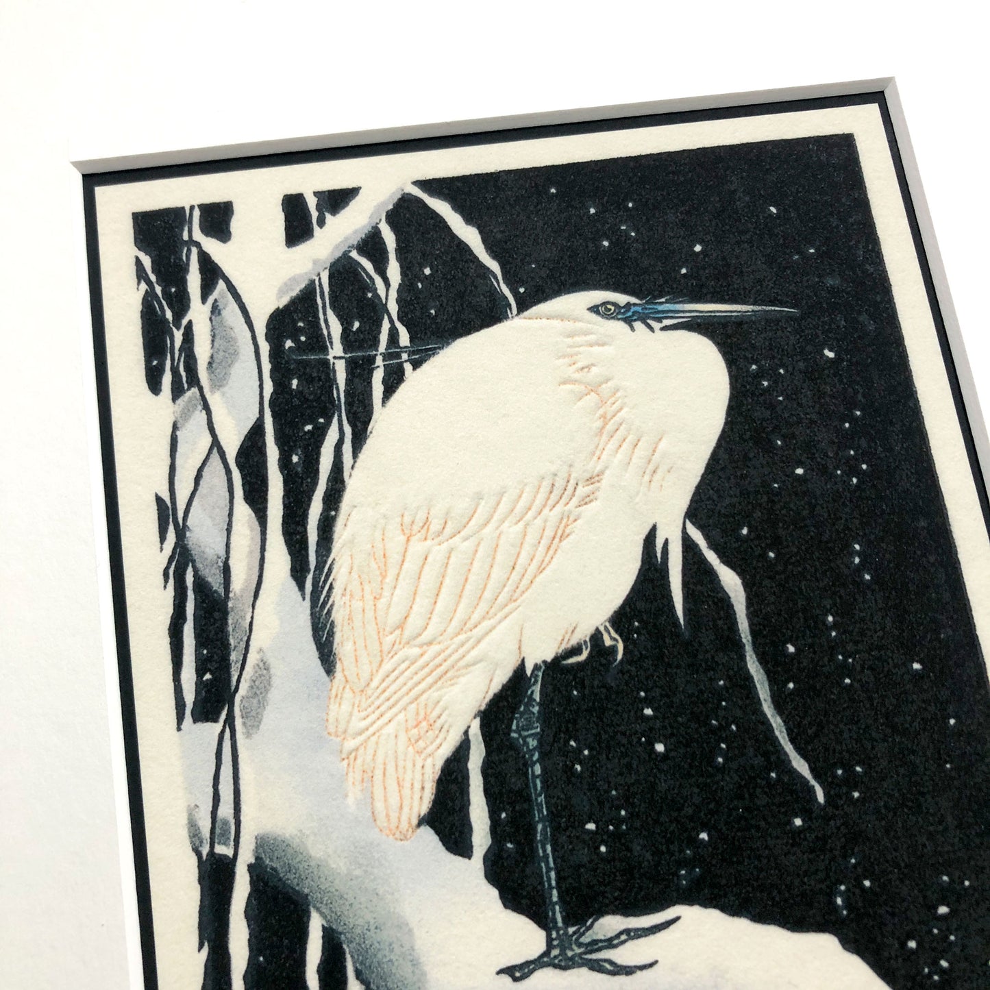 Winter Stillness – "Egret on a Snow-Covered Branch, after Koson" Fine Art Mounted Print