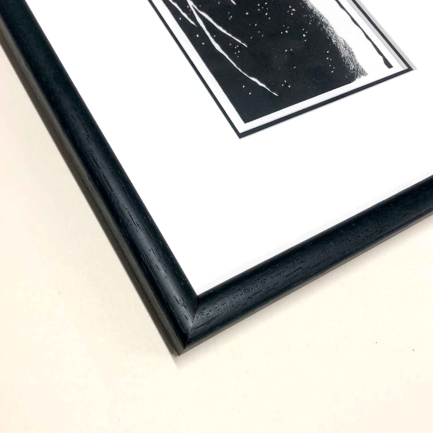 Frame detail showing corner join and mount of Egret on a Snow-Covered Branch, after Koson woodblock print by Claire Cameron-Smith.