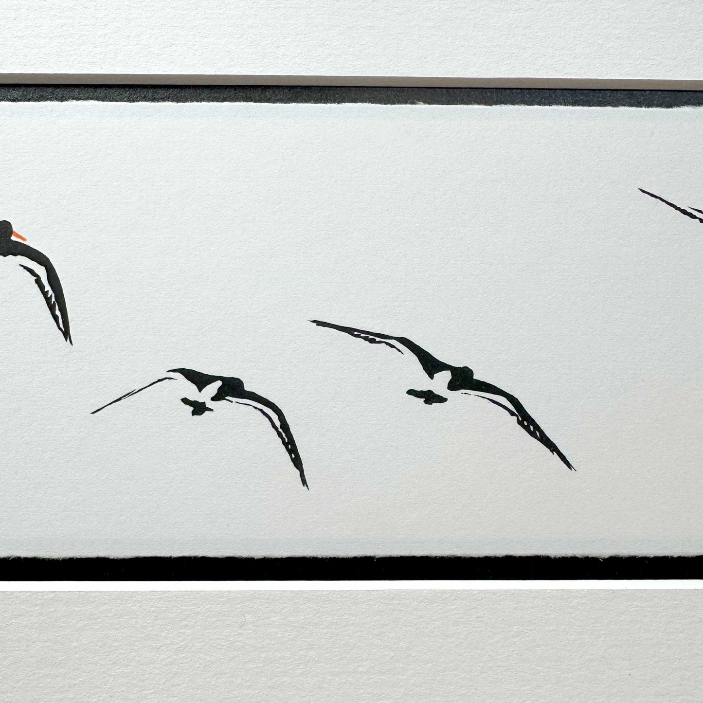 Oyster Catchers in Flight - original handmade vinyl cut print (Black and White version)