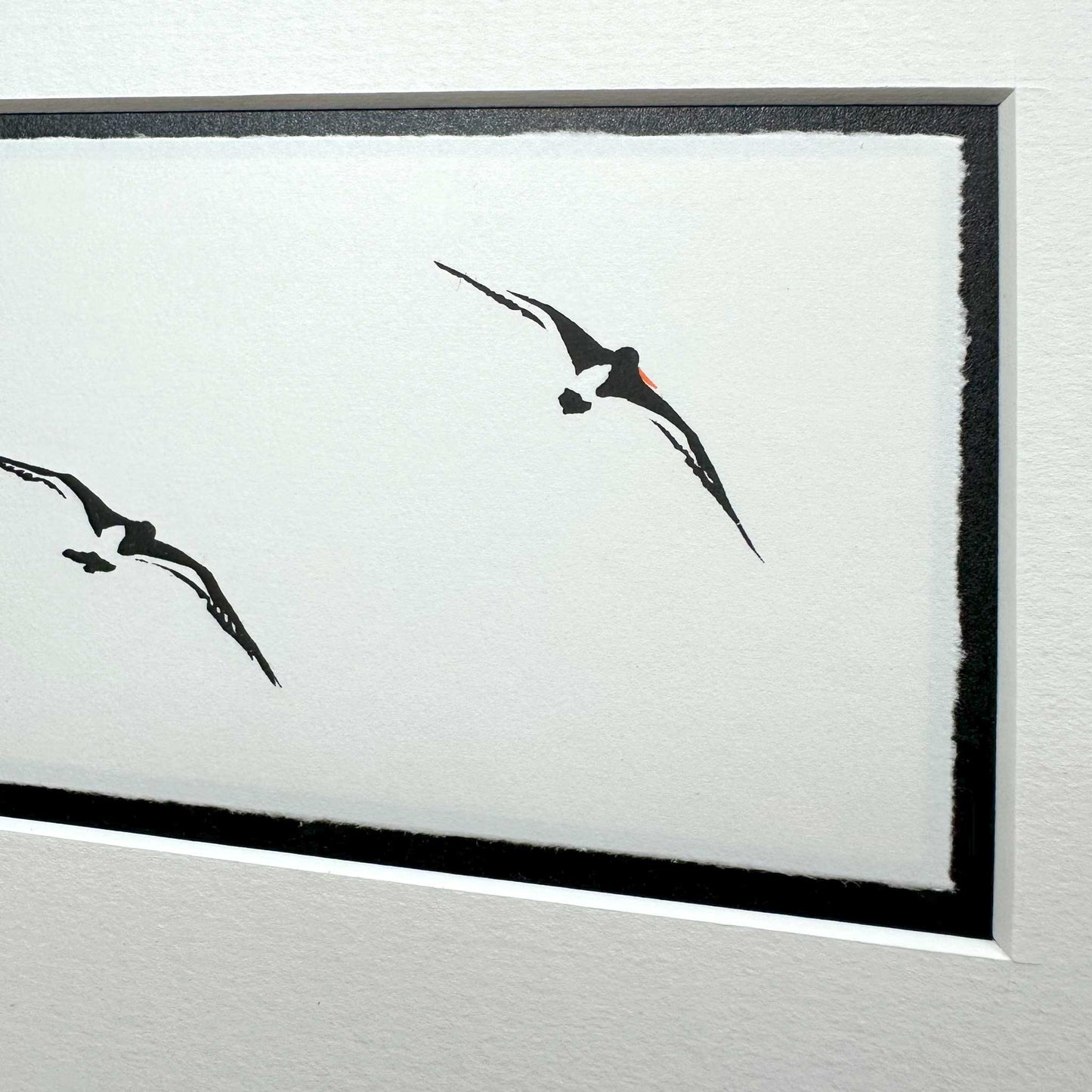 Oyster Catchers in Flight - original handmade vinyl cut print (Black and White version)