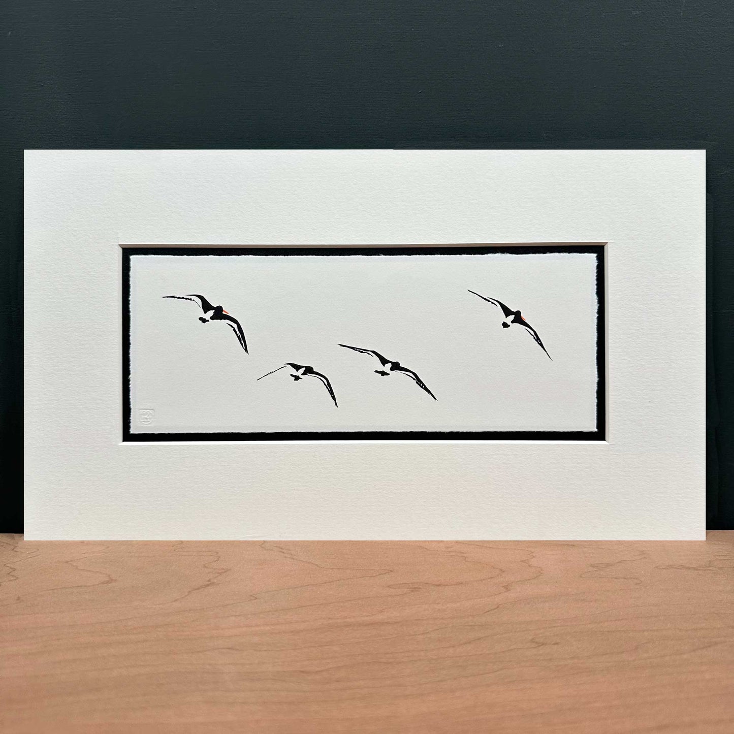 Oyster Catchers in Flight - original handmade vinyl cut print (Black and White version)