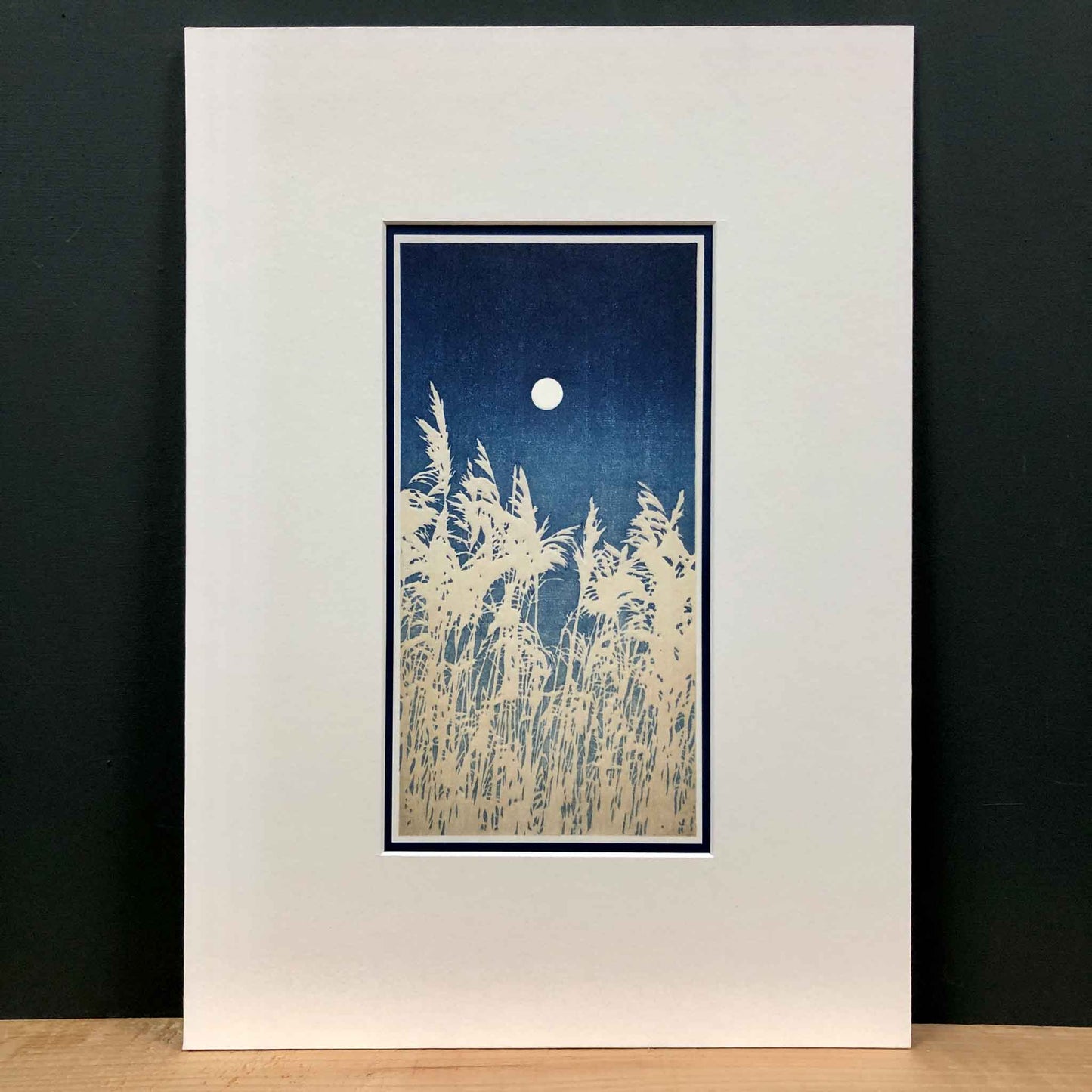Autumn Calm – "Reeds Under a Full Moon" Fine Art Mounted Print