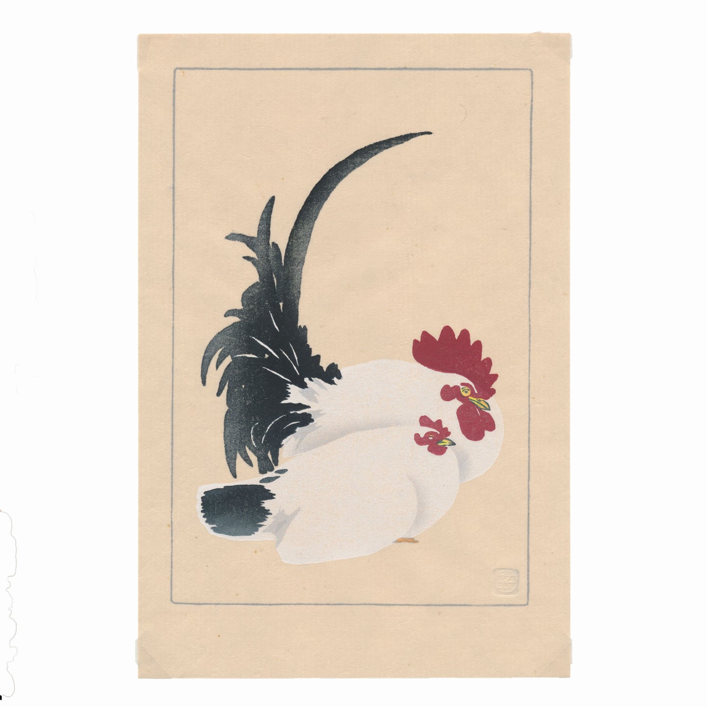 Rooster and Hen, after Koson Japanese handmade woodblock print by Claire Cameron-Smith, print only