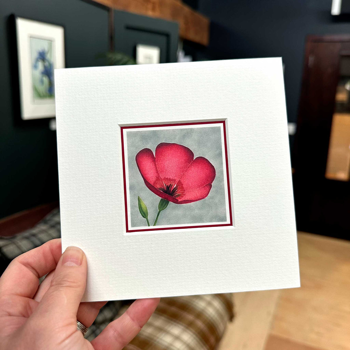 Scarlet Flax Mounted Fine Art Mini Print in hand